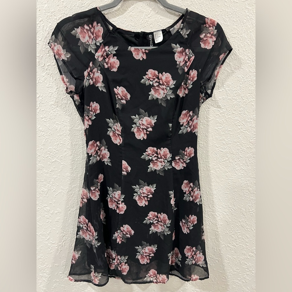 Floral Black and Pink Tailored Dress